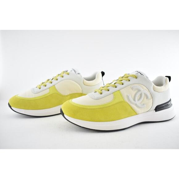 Chanel 22P Mens Ivory Grey Yellow CC Logo Low Top Lace Up Trainer Sneaker 44 11 - Picture 7 of 9
